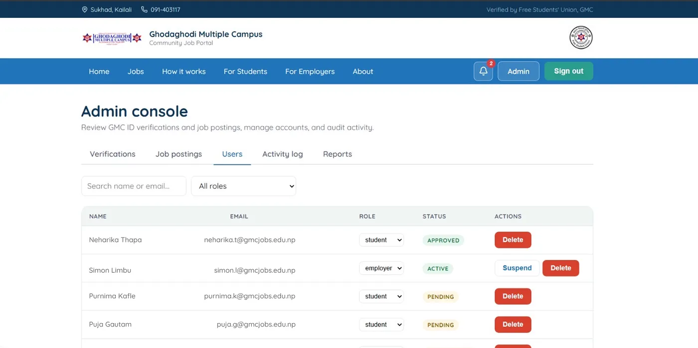 Admin console